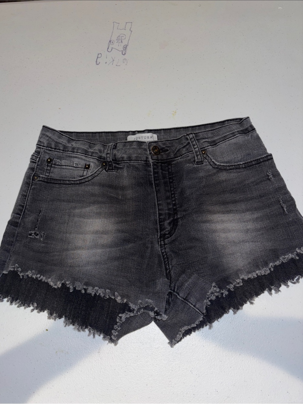 Just USA Faded Black Frayed Hem Denim Shorts